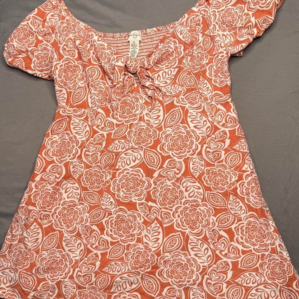 Jessica Simpson Deep Orange with White Floral Dress, XL